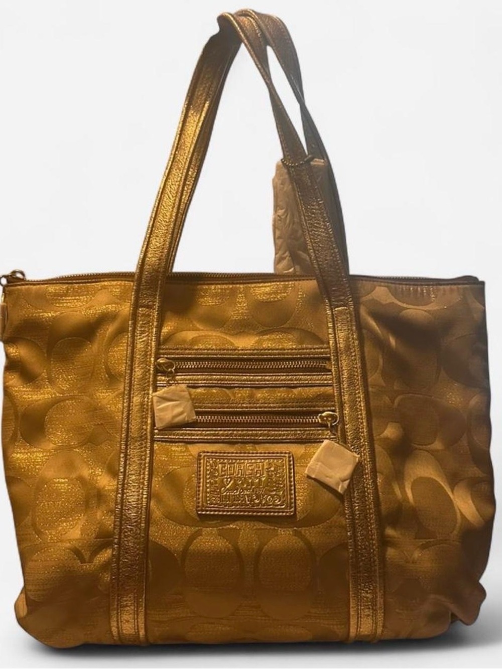 Coach Poppy Gold Signature Tote with Metallic Trim - Picture 2 of 7